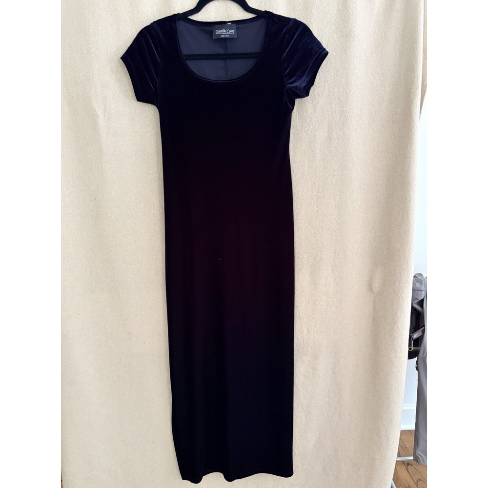 VTG Navy Stretch Velvet Maxi Dress W/Slits No Tag. Estimated Size Small. REPAIR